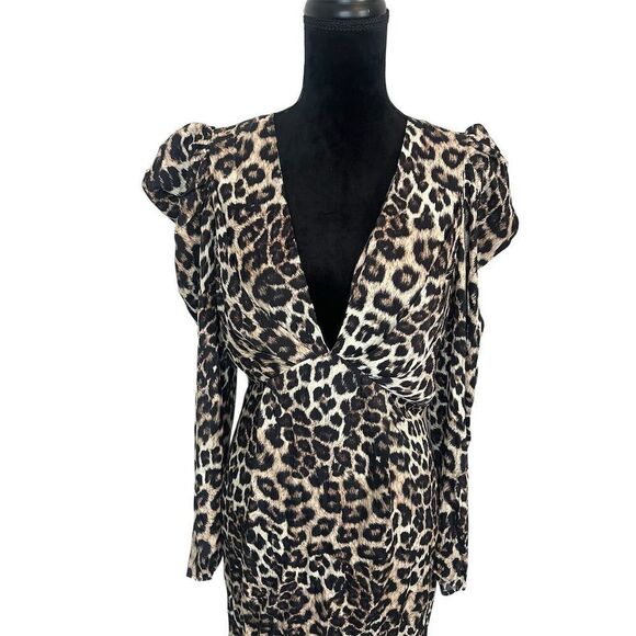 NWT FARM RIO LEOPARD PRINT MAXI MIDI DRESS DEEP V-NECK WOMENS SIZE MEDIUM - Picture 7 of 13